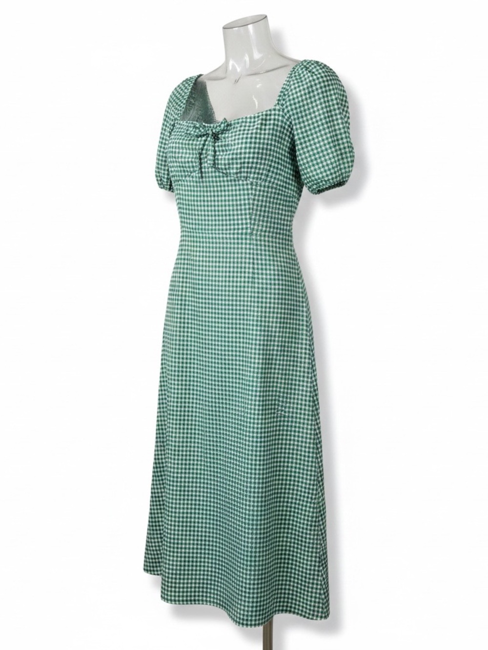 Green Gingham Cotton Milkmaid Dress
